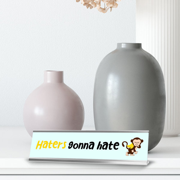 Signs ByLITA Haters Gonna Hate, Happy Monkey Silver Frame, Desk Sign